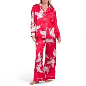 DALIA MACPHEE Women's Red Crane Print Satin Pajama Set